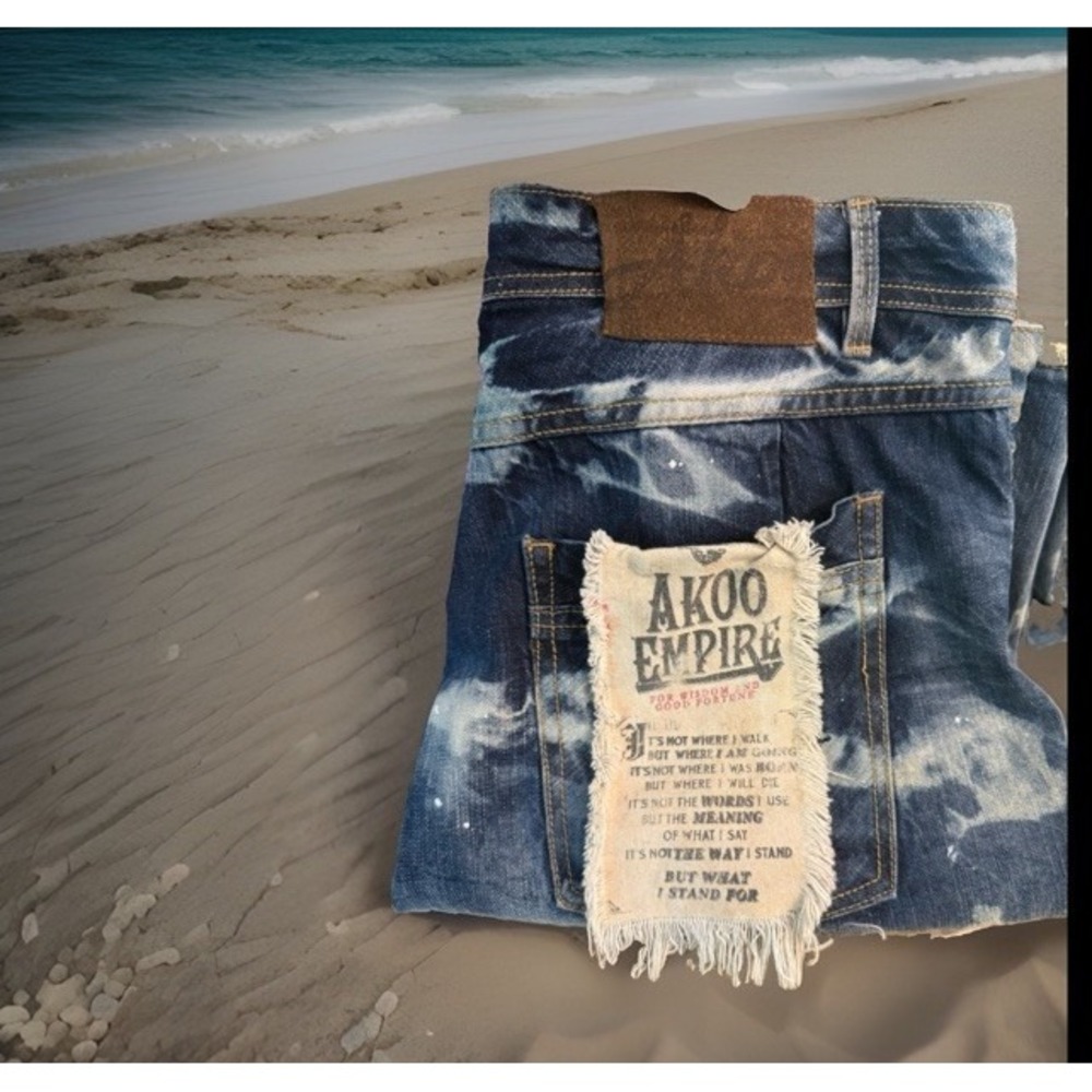 Akoo Brand Mens 100% Authentic Size 36 Jean Shorts Color Dark Wash Graphic Fresh